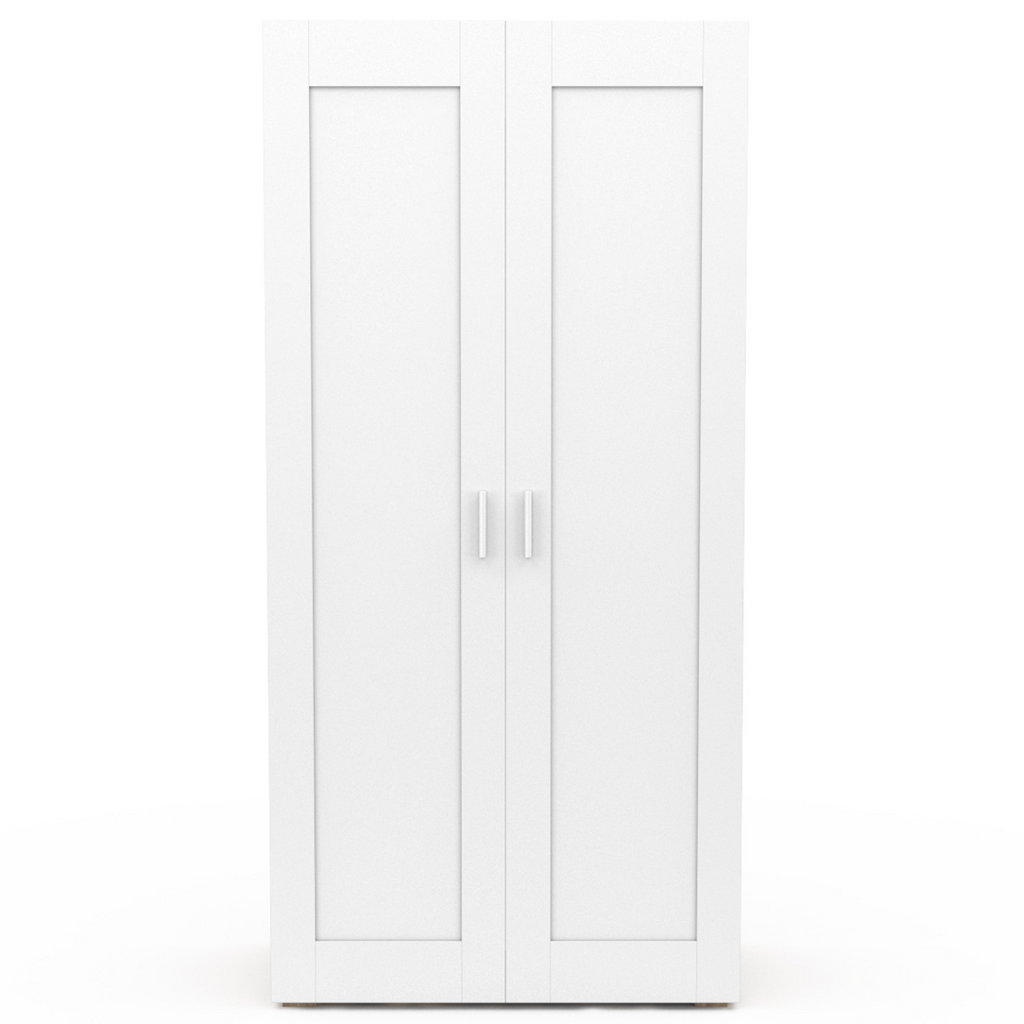 Armoire 2 portes VITO blanc et bois penderie 80 cm avec étagères rangement maxi capacité