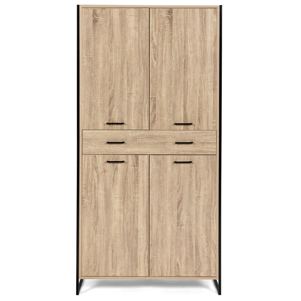 Armoire à chaussures 24 paires LUIS 4 portes avec tiroir design industriel H. 180 cm