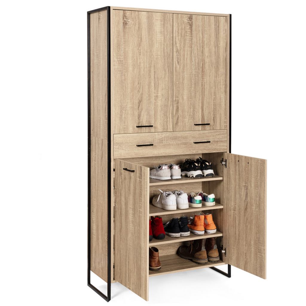 Armoire à chaussures 24 paires LUIS 4 portes avec tiroir design industriel H. 180 cm