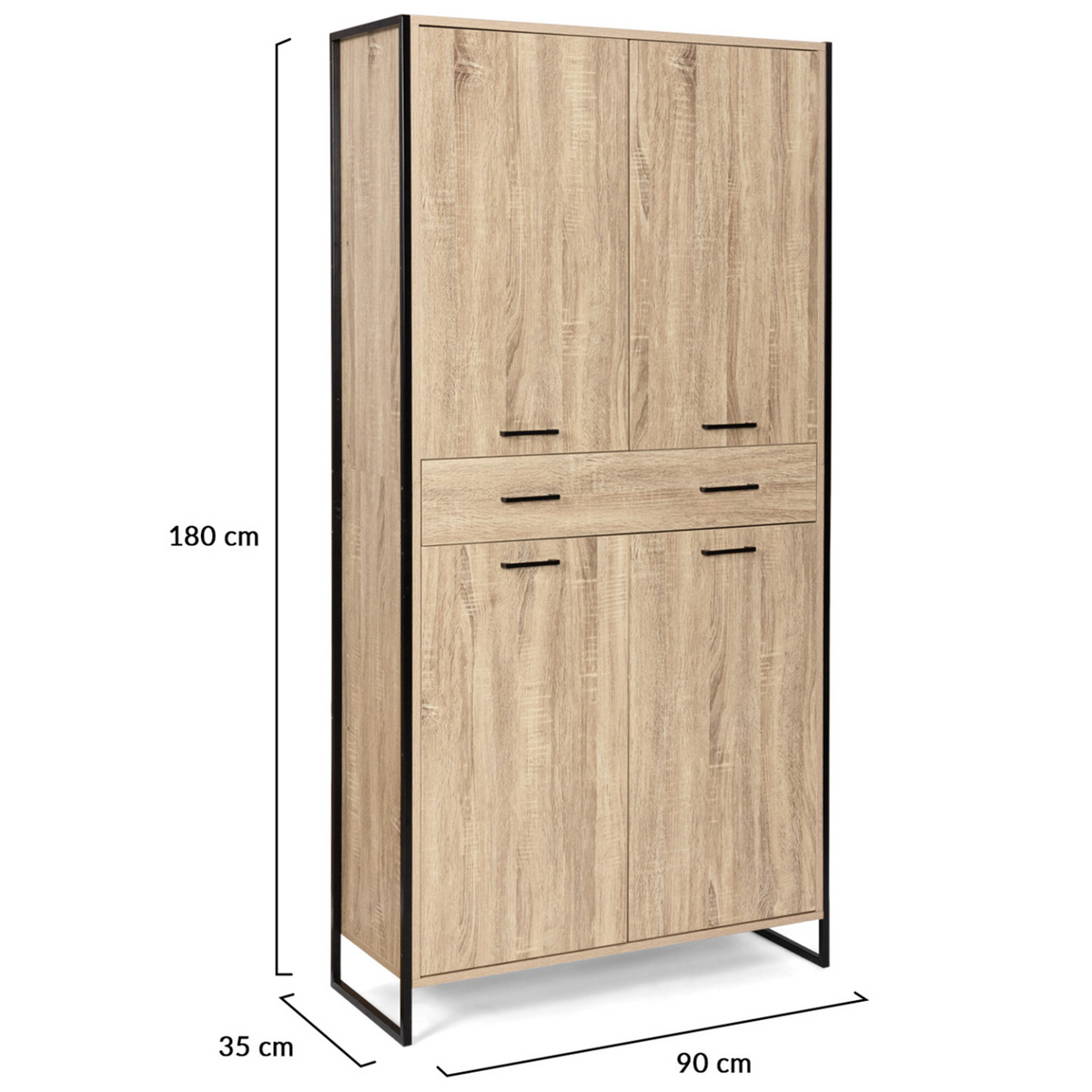 Armoire à chaussures 24 paires LUIS 4 portes avec tiroir design industriel H. 180 cm