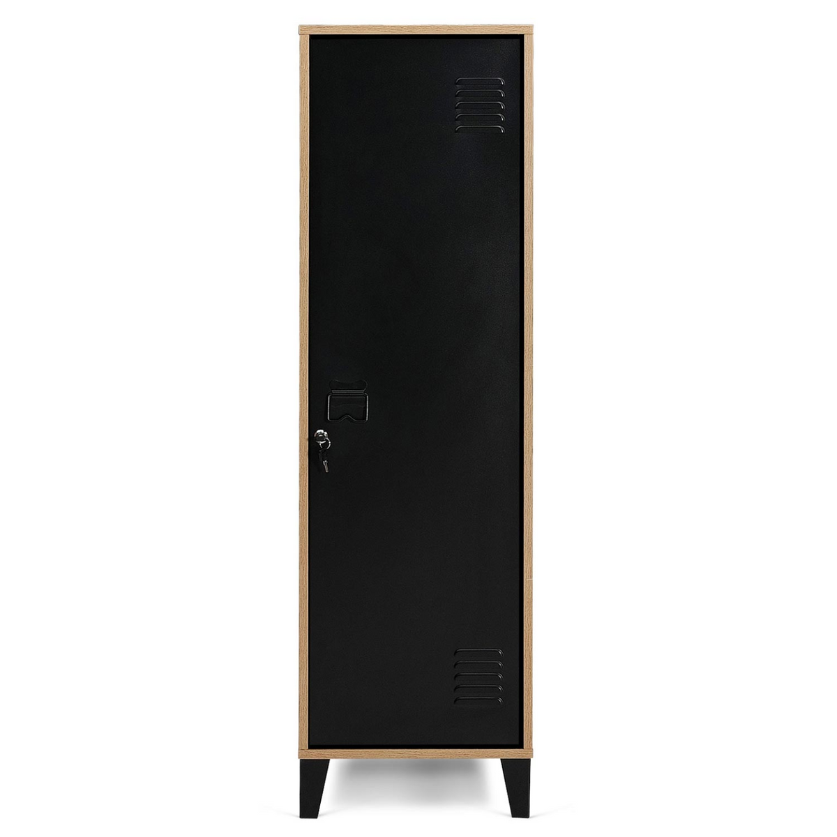 Armoire vestiaire ESTER 1 porte métal noir et contour bois design industriel