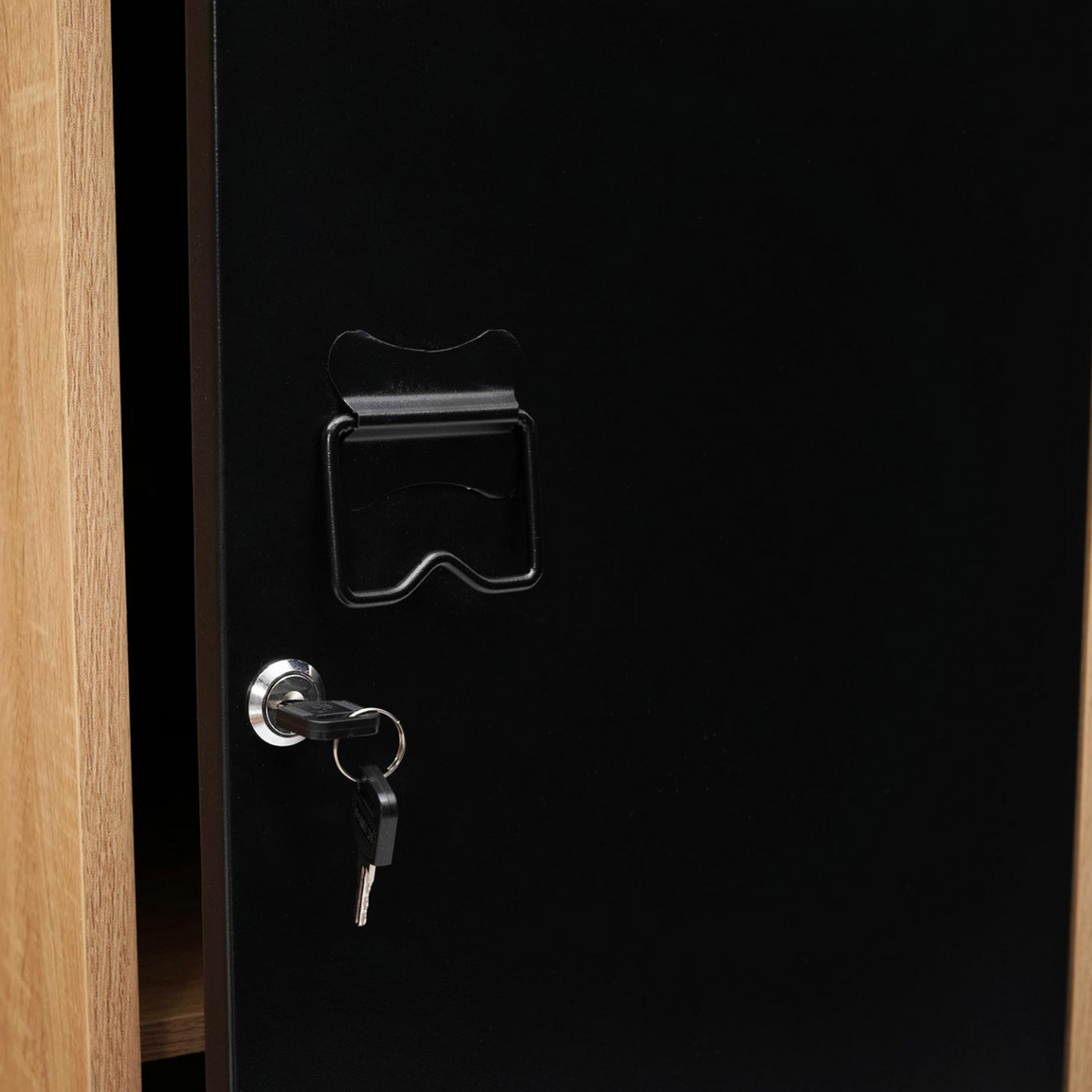 Armoire vestiaire ESTER 1 porte métal noir et contour bois design industriel