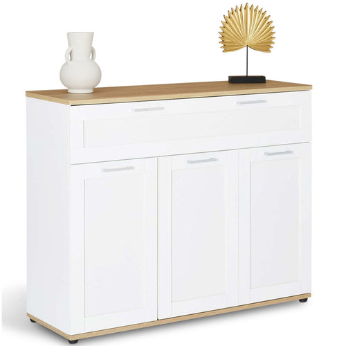 Buffet 100 cm VITO 3 portes et 1 tiroir blanc et plateau bois