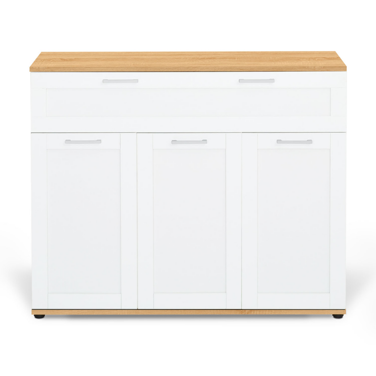 Buffet 100 cm VITO 3 portes et 1 tiroir blanc et plateau bois