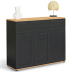 Buffet 100 cm VITO 3 portes et 1 tiroir noir et plateau bois