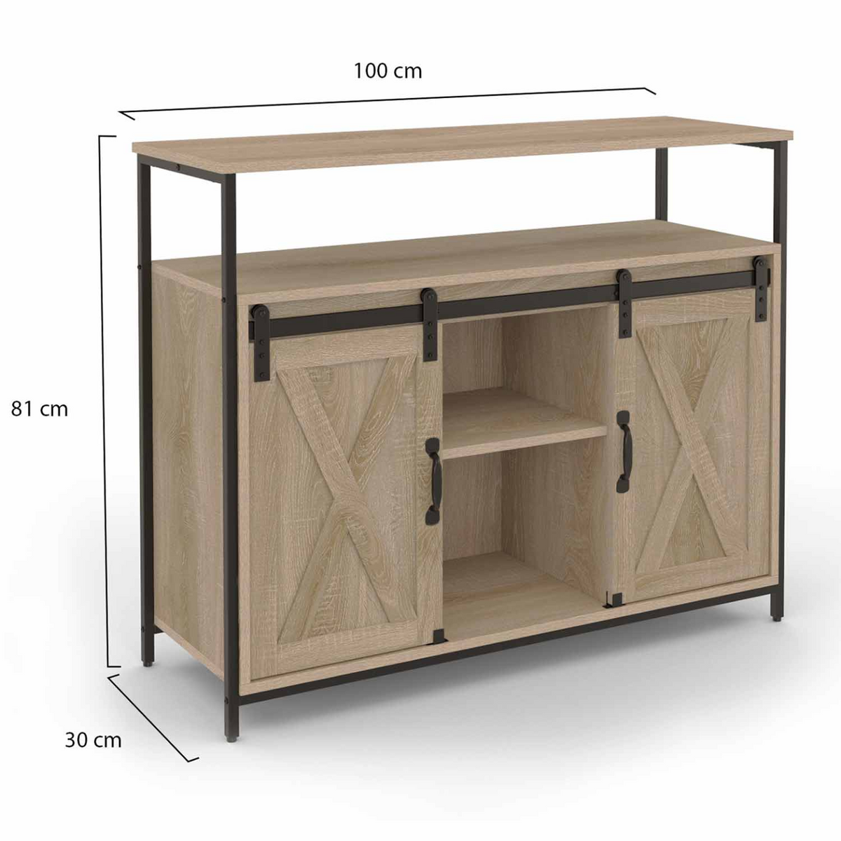 Buffet 100 cm QUEBEC 2 portes grange coulissantes design industriel