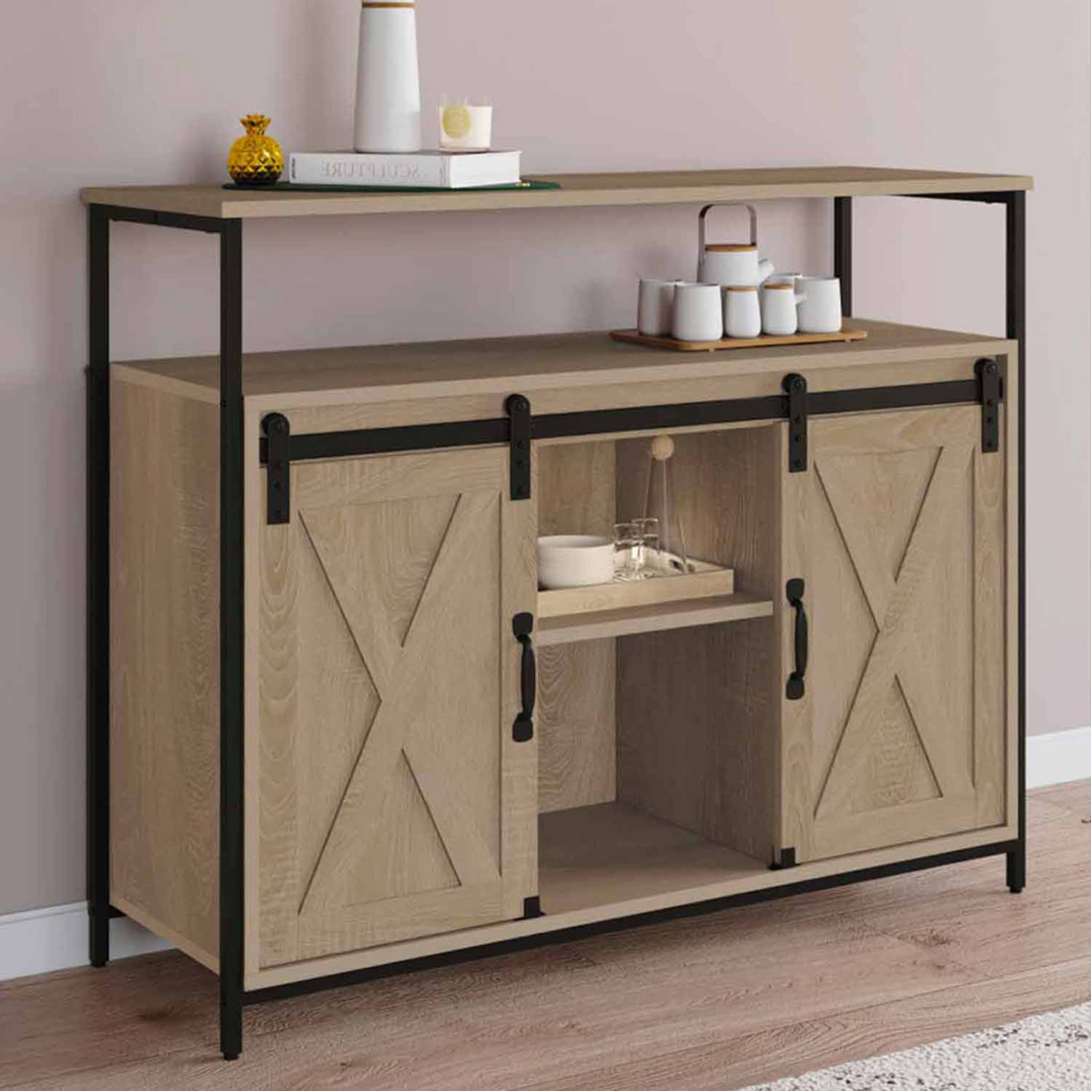 Buffet 100 cm QUEBEC 2 portes grange coulissantes design industriel