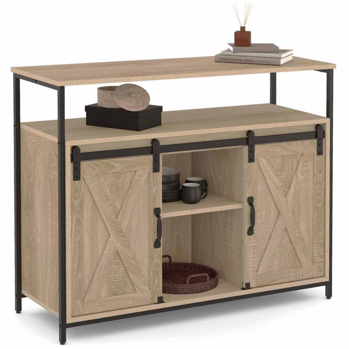 Buffet 100 cm QUEBEC 2 portes grange coulissantes design industriel