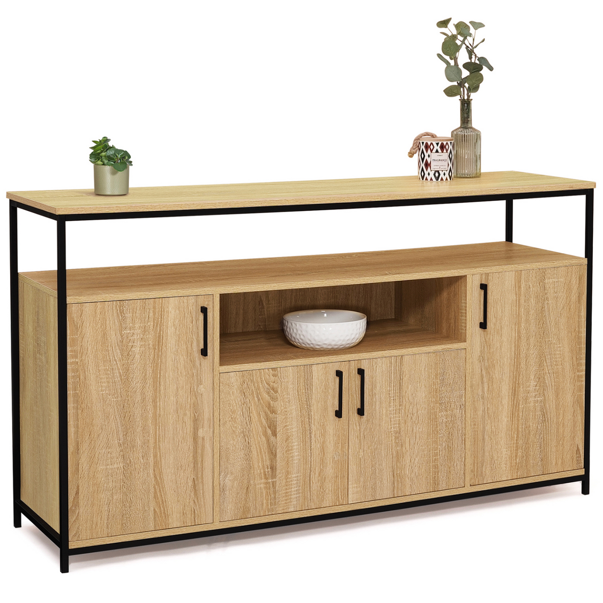 Buffet 140 cm DETROIT 4 portes avec niche design industriel
