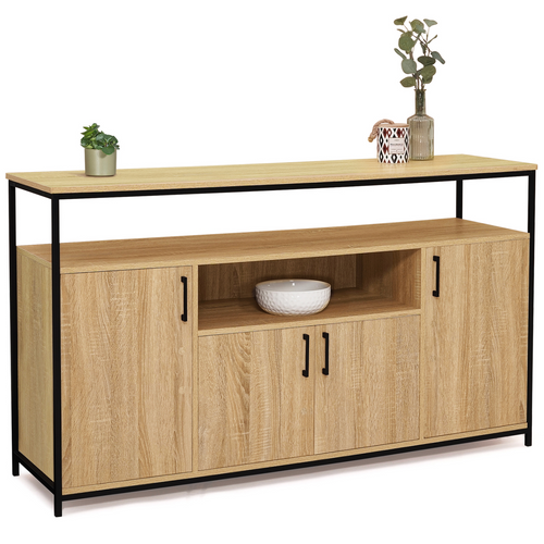 Buffet 140 cm DETROIT 4 portes avec niche design industriel