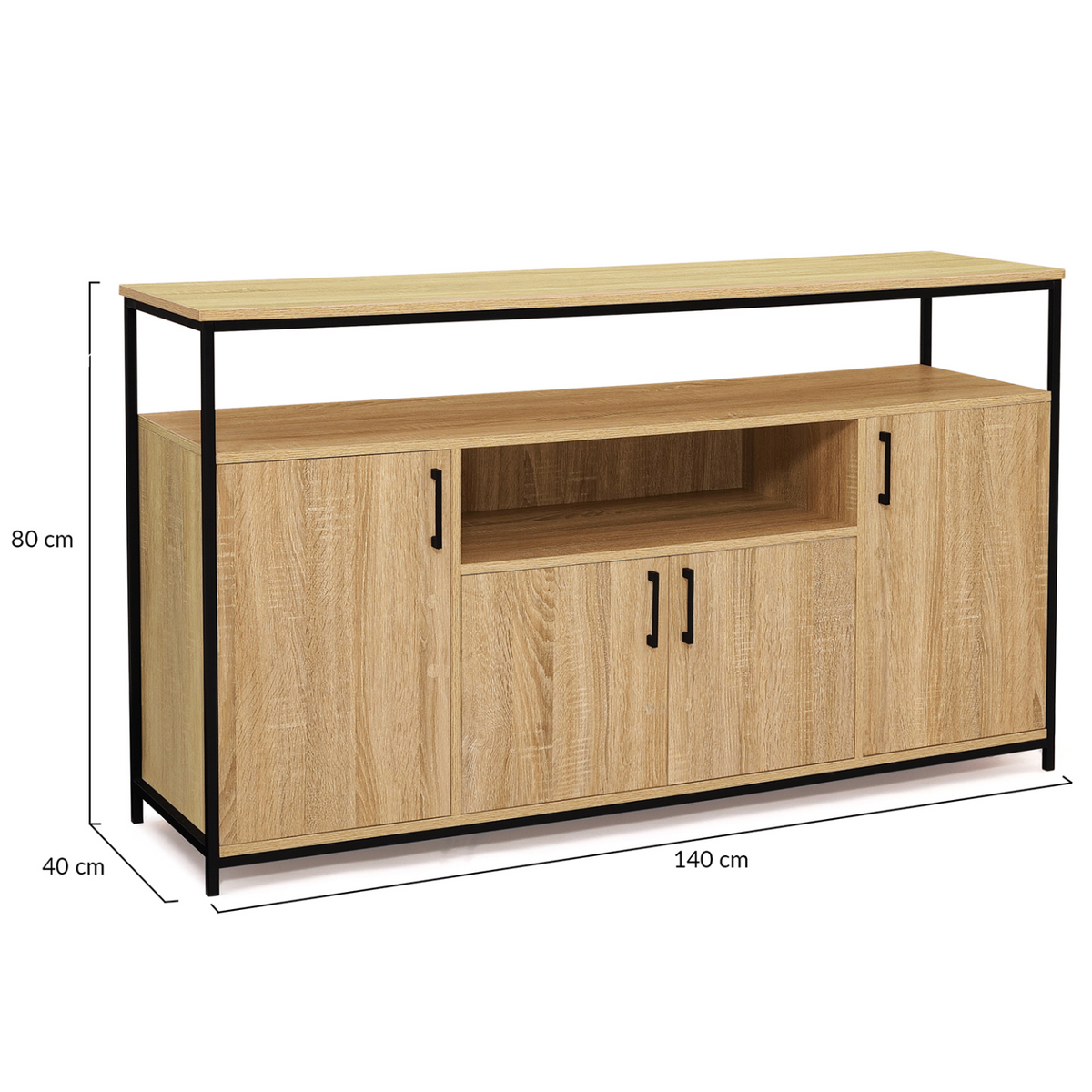 Buffet 140 cm DETROIT 4 portes avec niche design industriel