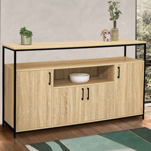 Buffet 140 cm DETROIT 4 portes avec niche design industriel