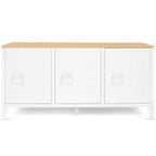 Buffet bas 113 cm ESTER 3 portes métal blanc plateau bois design industriel