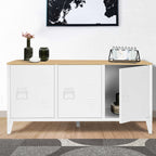 Buffet bas 113 cm ESTER 3 portes métal blanc plateau bois design industriel