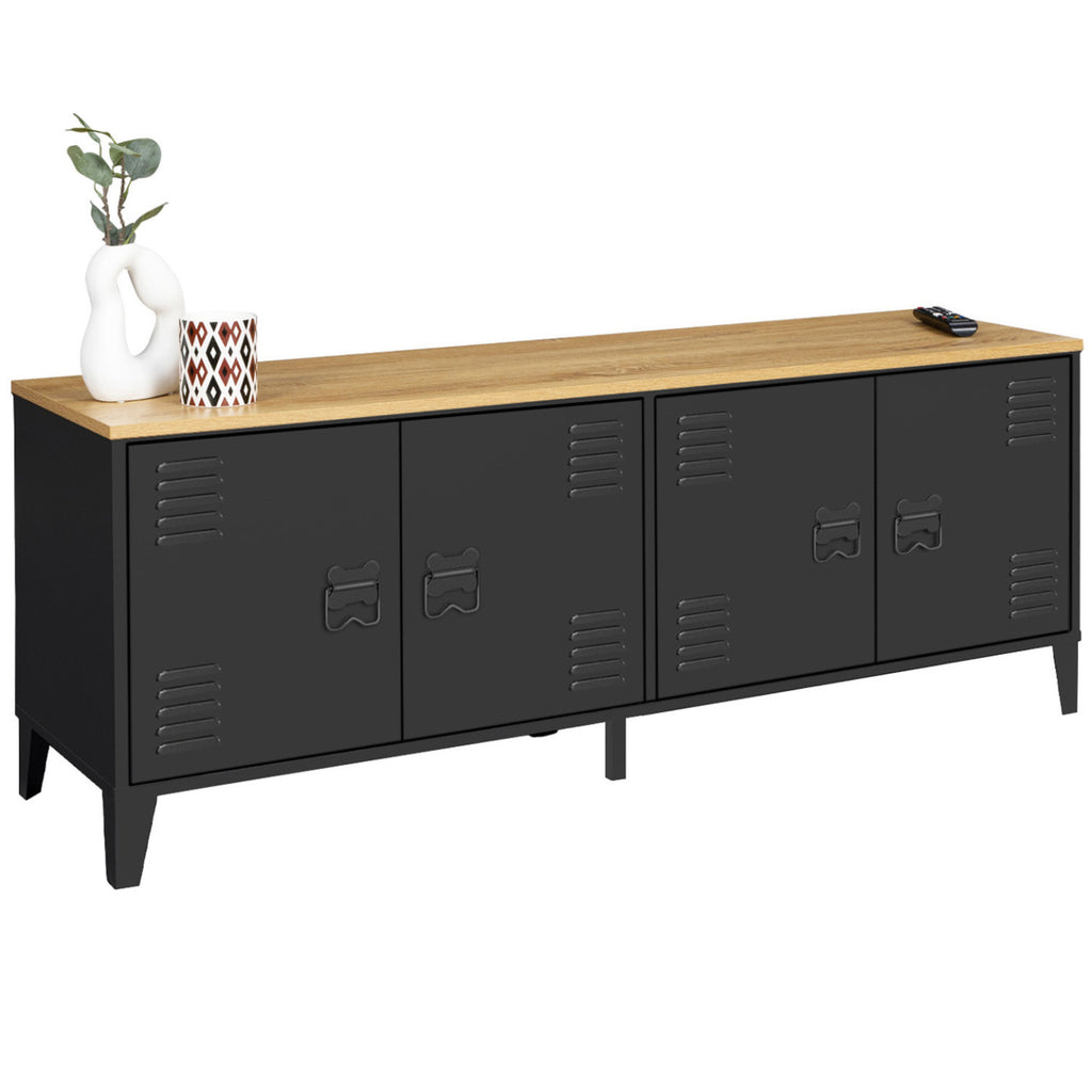 Buffet bas 140 cm ESTER 4 portes métal noir et plateau bois design industriel