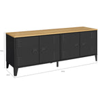 Buffet bas 140 cm ESTER 4 portes métal noir et plateau bois design industriel