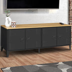 Buffet bas 140 cm ESTER 4 portes métal noir et plateau bois design industriel