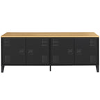 Buffet bas 140 cm ESTER 4 portes métal noir et plateau bois design industriel