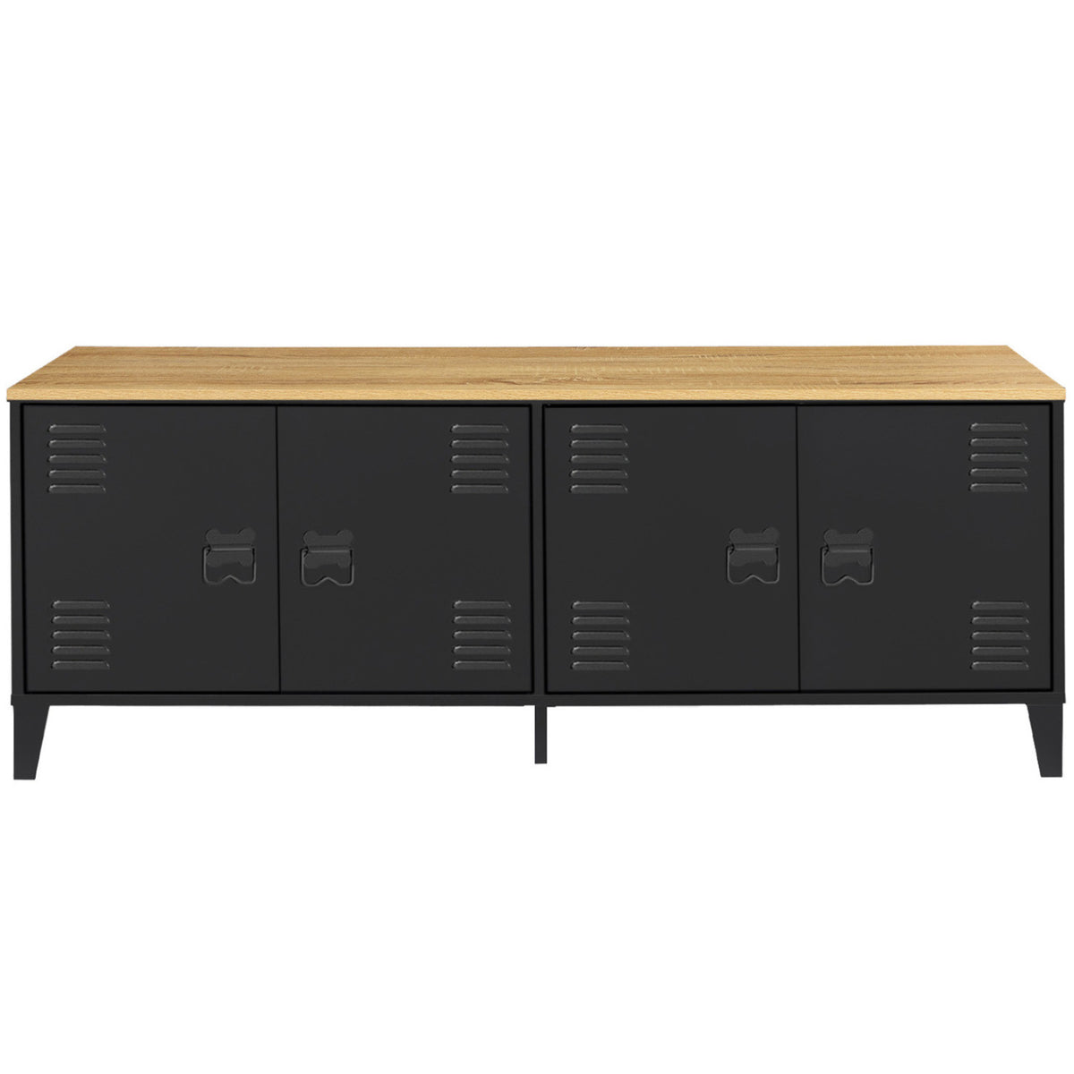 Buffet bas 140 cm ESTER 4 portes métal noir et plateau bois design industriel
