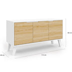 Buffet bas scandinave 113 cm FINN 3 portes blanc et façon hêtre