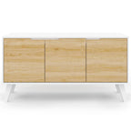 Buffet bas scandinave 113 cm FINN 3 portes blanc et façon hêtre