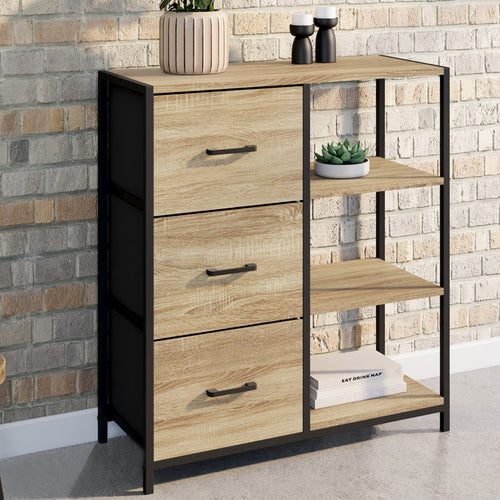 Buffet d'appoint 3 tiroirs et étagères 70 cm UTAH design industriel