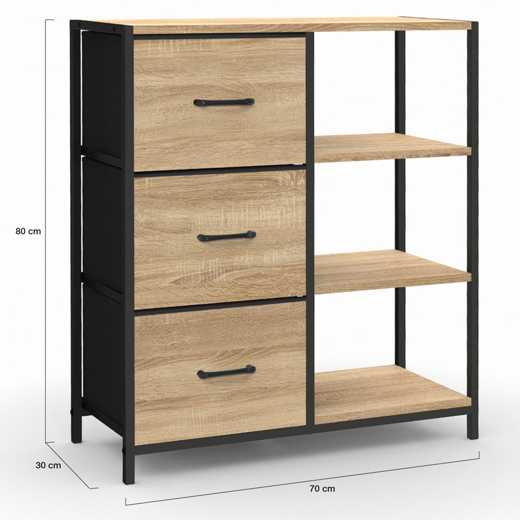 Buffet d'appoint 3 tiroirs et étagères 70 cm UTAH design industriel