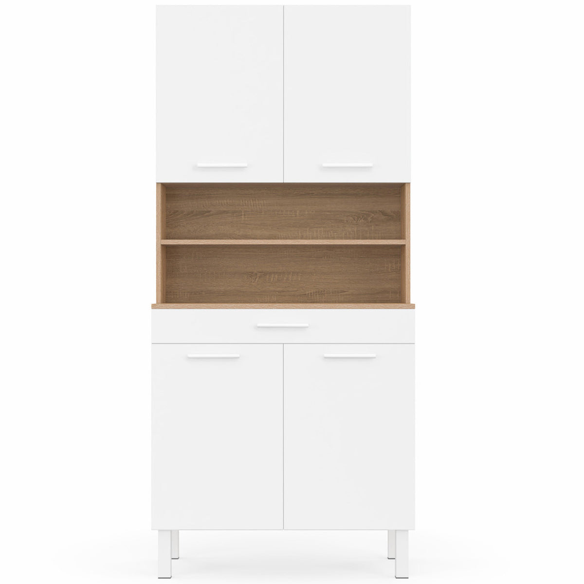 Buffet de cuisine 80 CM CINA 4 portes + tiroir façon hêtre et blanc