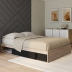 Cadre de lit double SALEM avec rangements et sommier 140 x 190 cm façon hêtre et noir