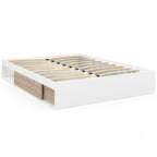 Cadre de lit double SALEM avec rangements et sommier 140 x 190 cm blanc et façon hêtre