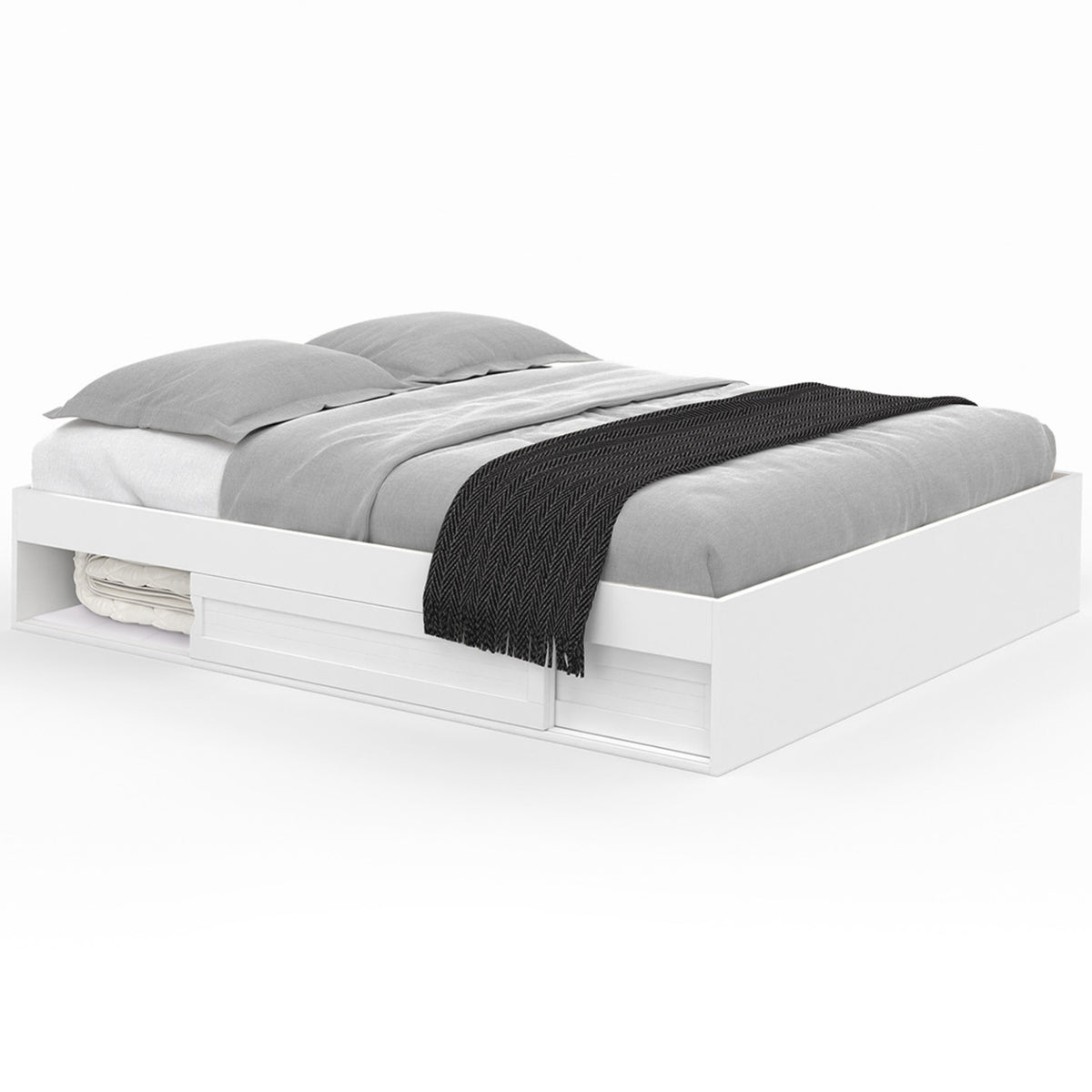 Cadre de lit double SALEM avec rangements et sommier 160 x 200 cm blanc