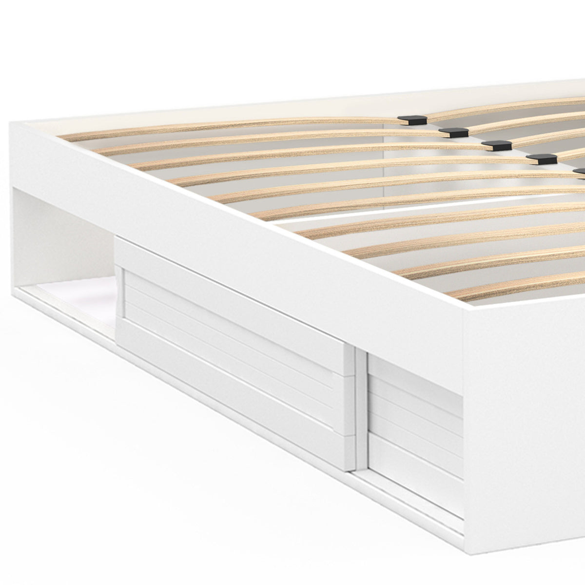 Cadre de lit double SALEM avec rangements et sommier 160 x 200 cm blanc