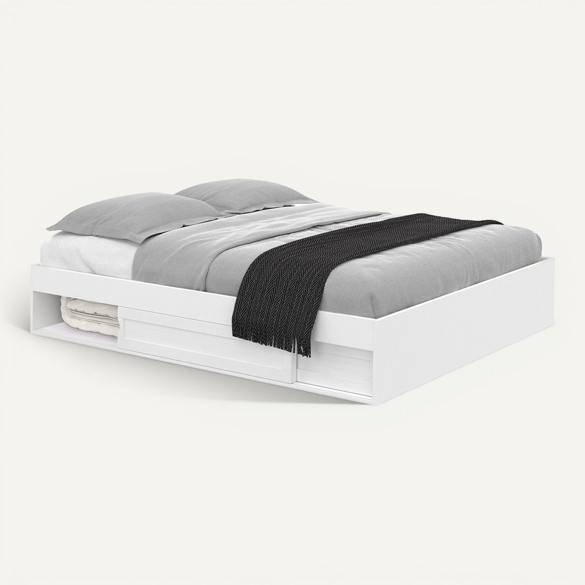 Cadre de lit double SALEM avec rangements et sommier 160 x 200 cm blanc