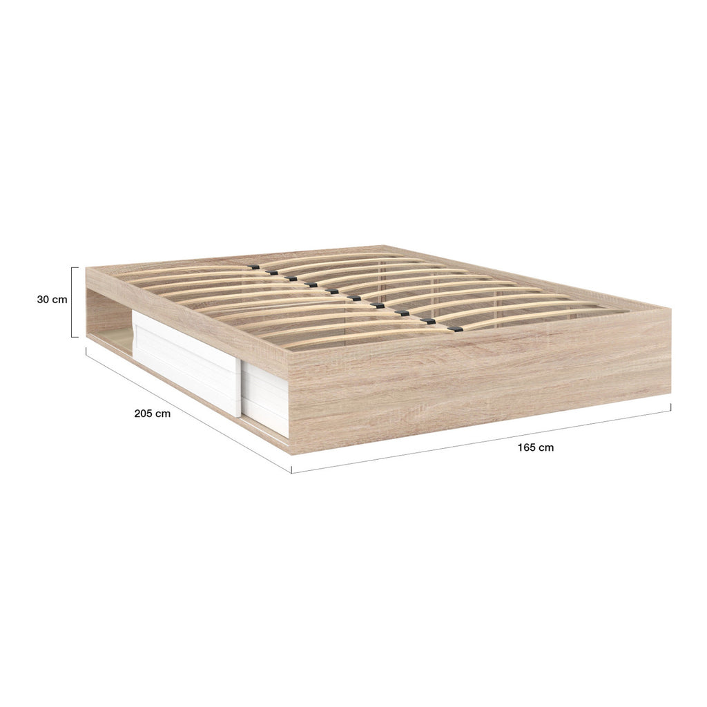 Cadre de lit double SALEM avec rangements et sommier 160 x 200 cm façon hêtre et blanc