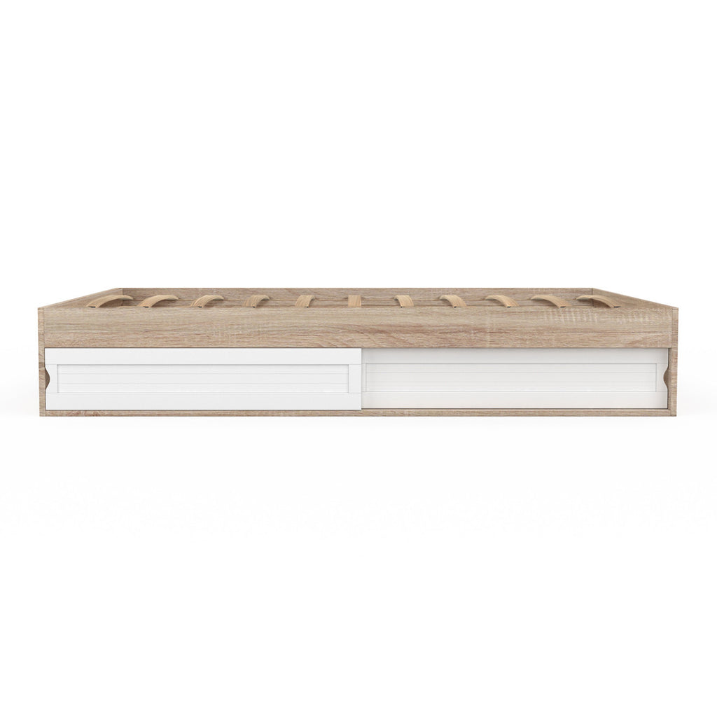 Cadre de lit double SALEM avec rangements et sommier 160 x 200 cm façon hêtre et blanc