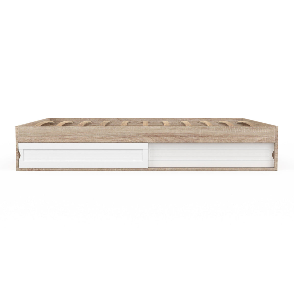 Cadre de lit double SALEM avec rangements et sommier 160 x 200 cm façon hêtre et blanc
