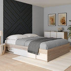 Cadre de lit double SALEM avec rangements et sommier 160 x 200 cm façon hêtre et blanc