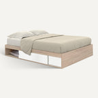 Cadre de lit double SALEM avec rangements et sommier 160 x 200 cm façon hêtre et blanc
