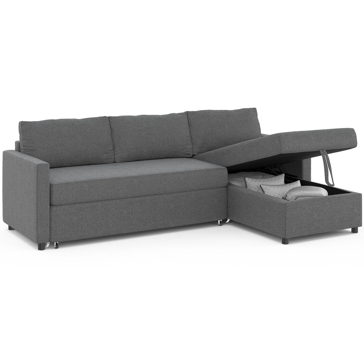 Canapé d'angle convertible avec méridienne coffre NOAH en tissu gris anthracite