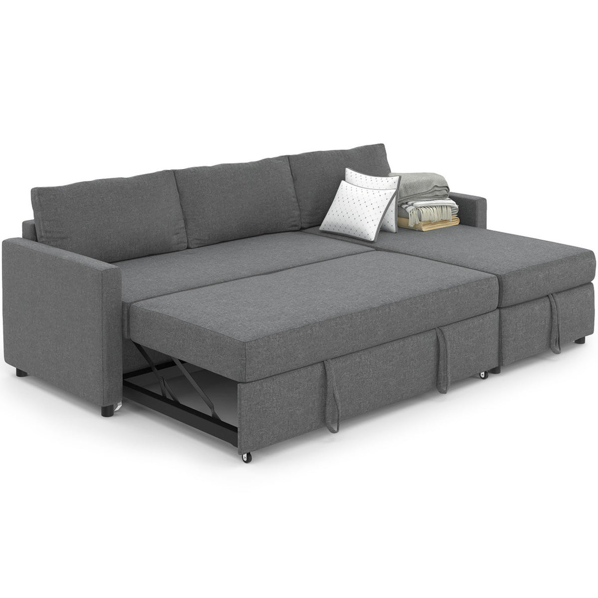 Canapé d'angle convertible avec méridienne coffre NOAH en tissu gris anthracite