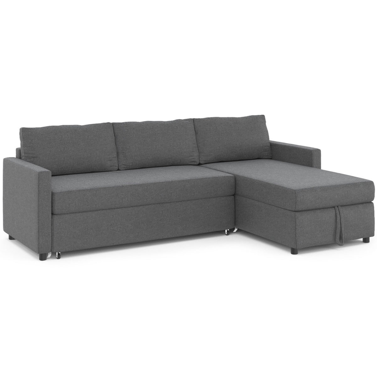 Canapé d'angle convertible avec méridienne coffre NOAH en tissu gris anthracite