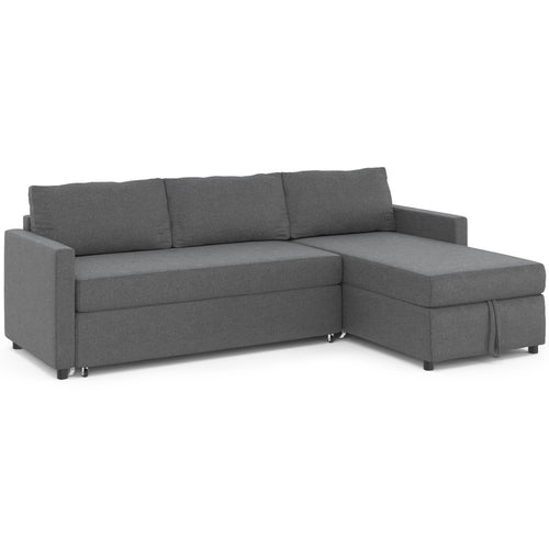 Canapé d'angle convertible avec méridienne coffre NOAH en tissu gris anthracite