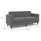 Canapé droit 3 places CALLIE en tissu gris anthracite