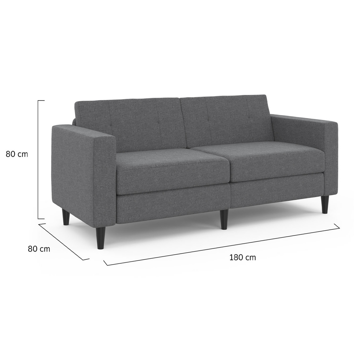 Canapé droit 3 places CALLIE en tissu gris anthracite