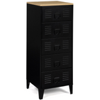 Chiffonnier 5 tiroirs ESTER 40x40x100 cm métal noir et plateau façon hêtre design industriel