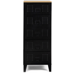 Chiffonnier 5 tiroirs ESTER 40x40x100 cm métal noir et plateau façon hêtre design industriel