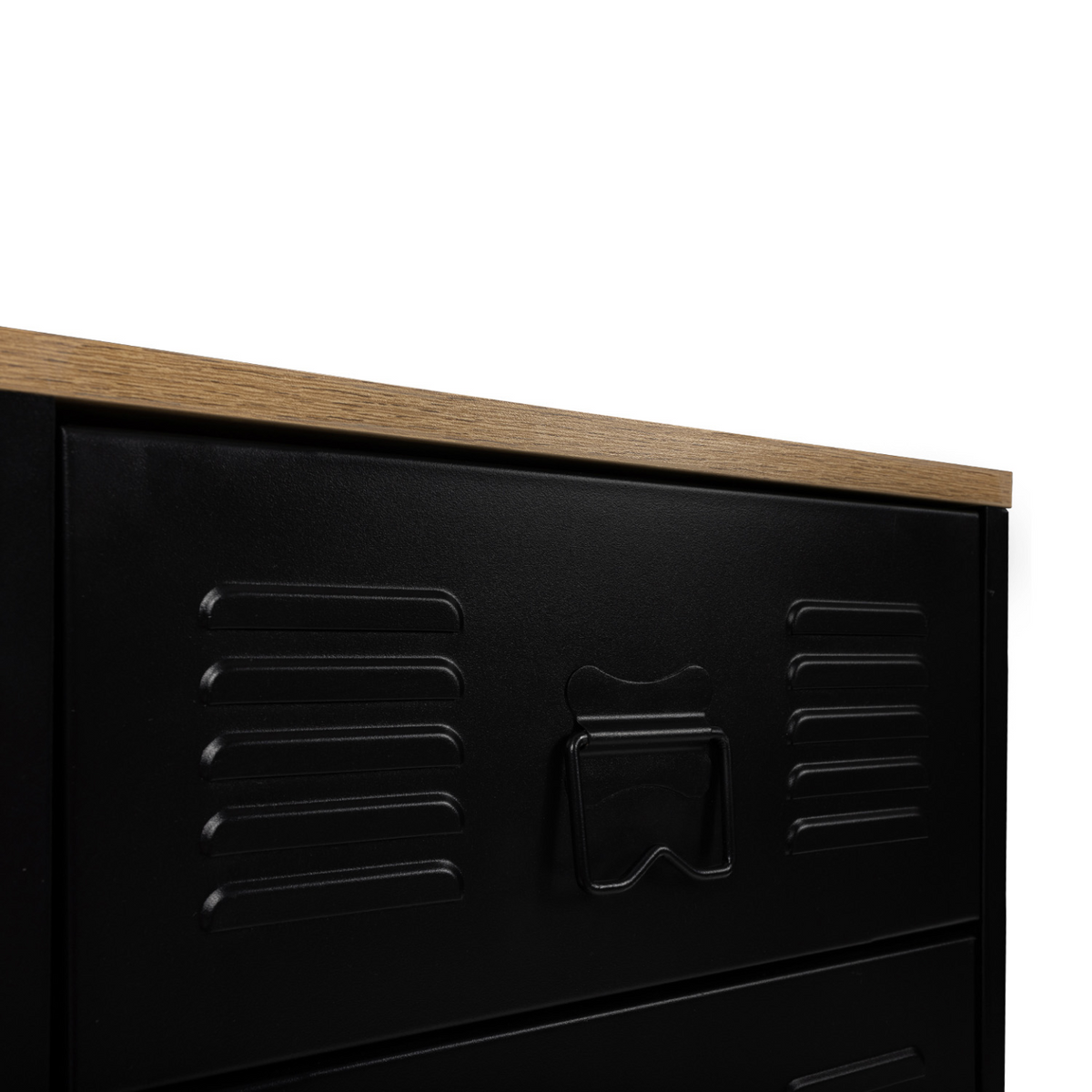 Chiffonnier 5 tiroirs ESTER 40x40x100 cm métal noir et plateau façon hêtre design industriel
