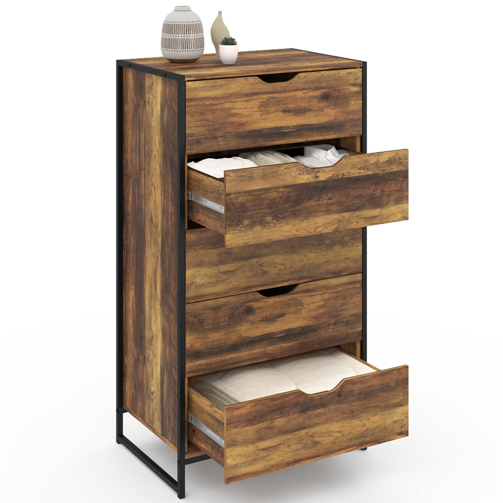 Chiffonnier 5 tiroirs HAWKINS 60x40x110 cm commode semainier design industriel