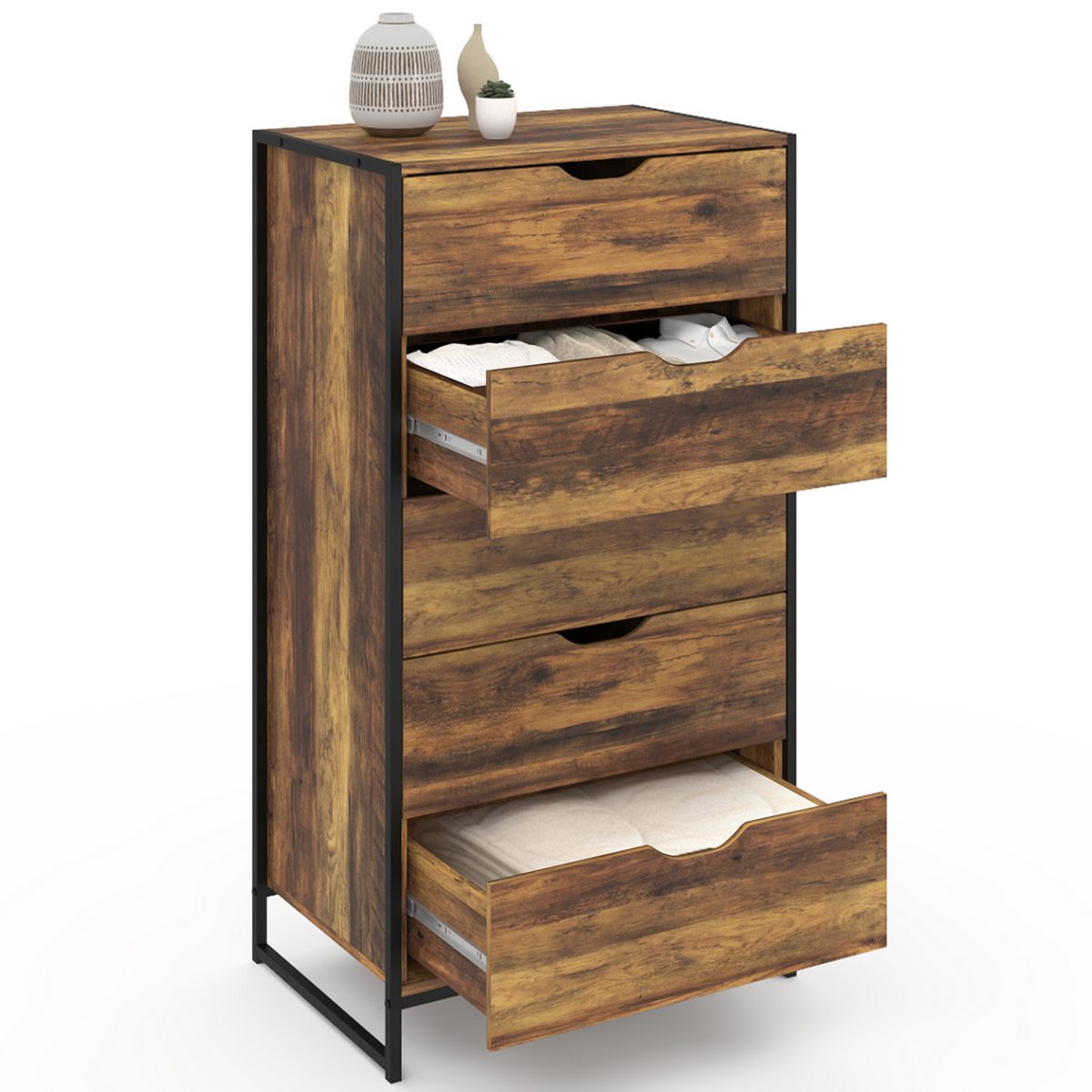 Chiffonnier 5 tiroirs HAWKINS 60x40x110 cm commode semainier design industriel