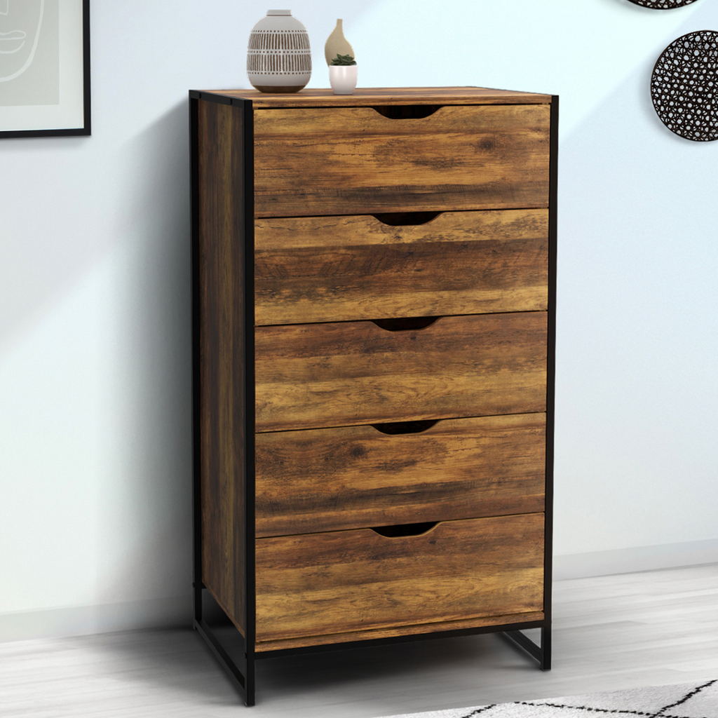 Chiffonnier 5 tiroirs HAWKINS 60x40x110 cm commode semainier design industriel